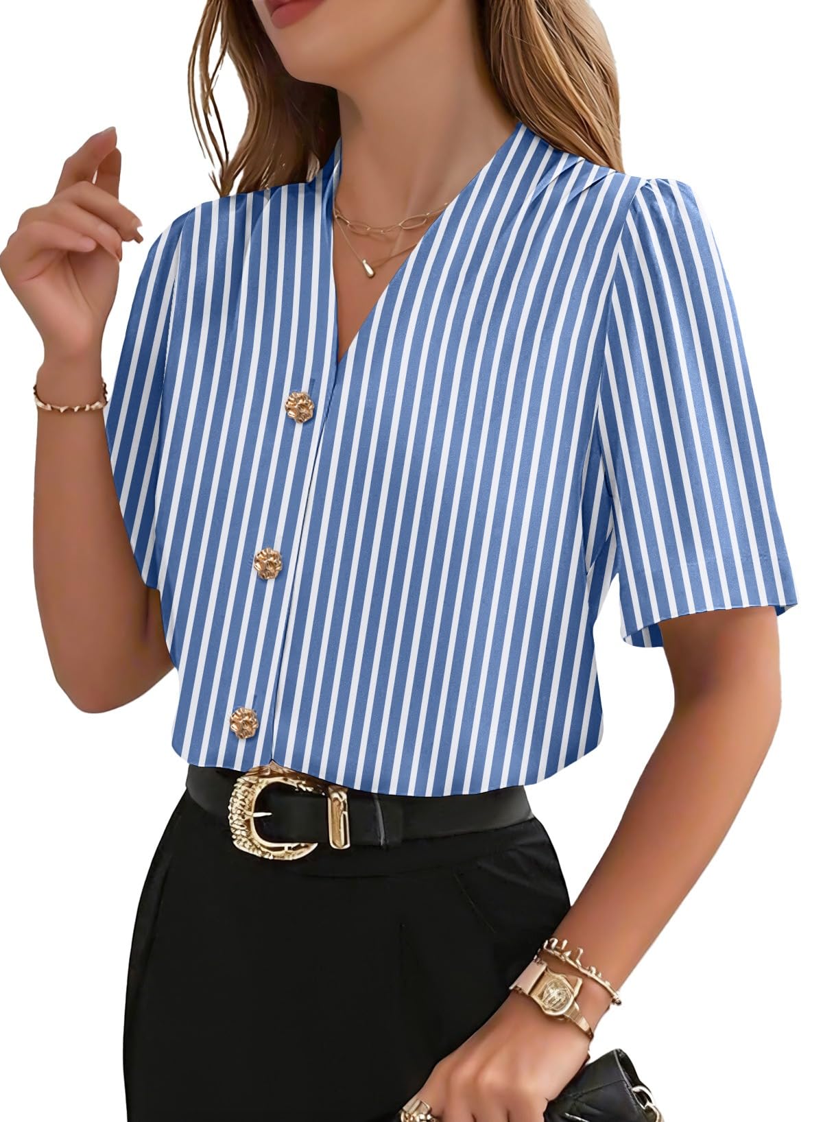 EVALESS Business Casual Tops for Women Button Down Shirts