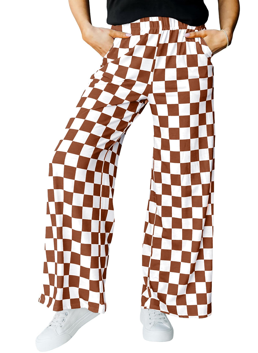 IWOLLENCE Women's Casual Loose Checkered Wide Leg Pants High Waist Straight Lounge Y2K Gingham Trousers