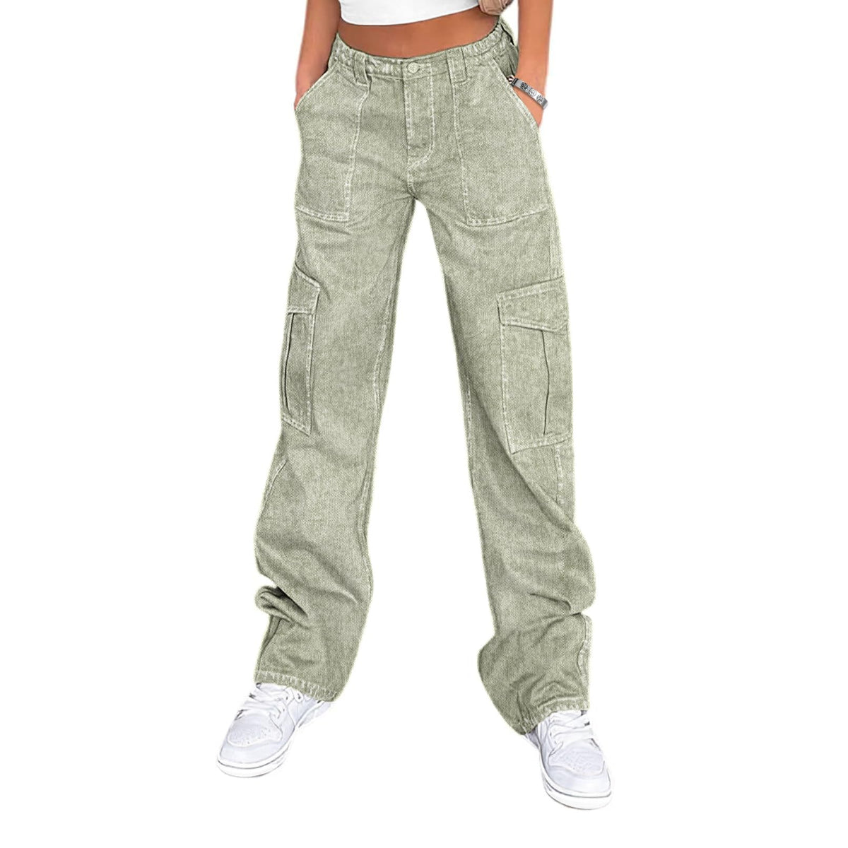 Lepunuo Cargo Pants for Women High Waisted Casual Pants Baggy Stretchy Wide Leg Y2K Streetwear with 6 Pockets