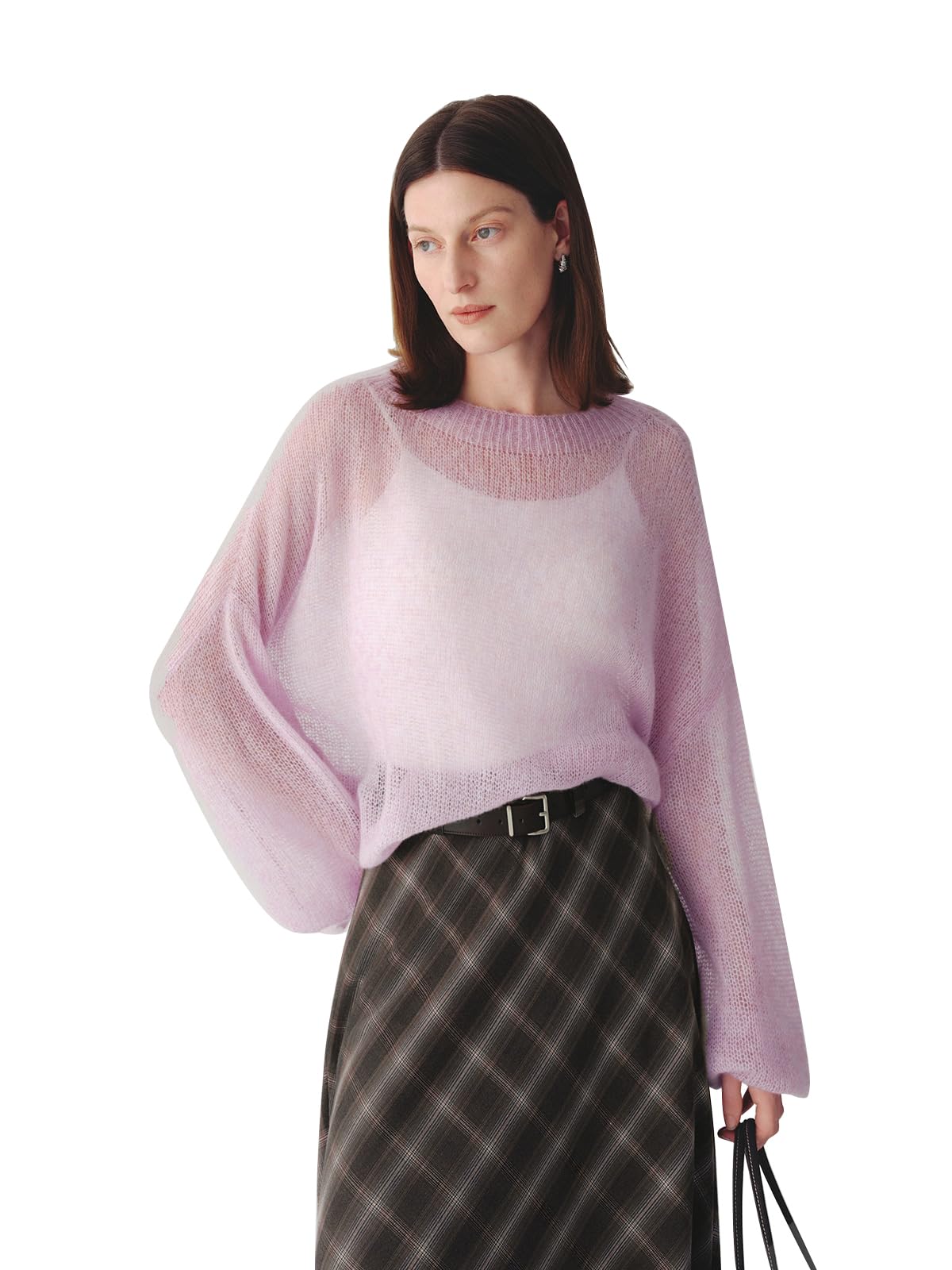 Silk Cashmere Blend Sweater for Women, Lightweight Crewneck Knit Pullover Jumper for Spring Layering