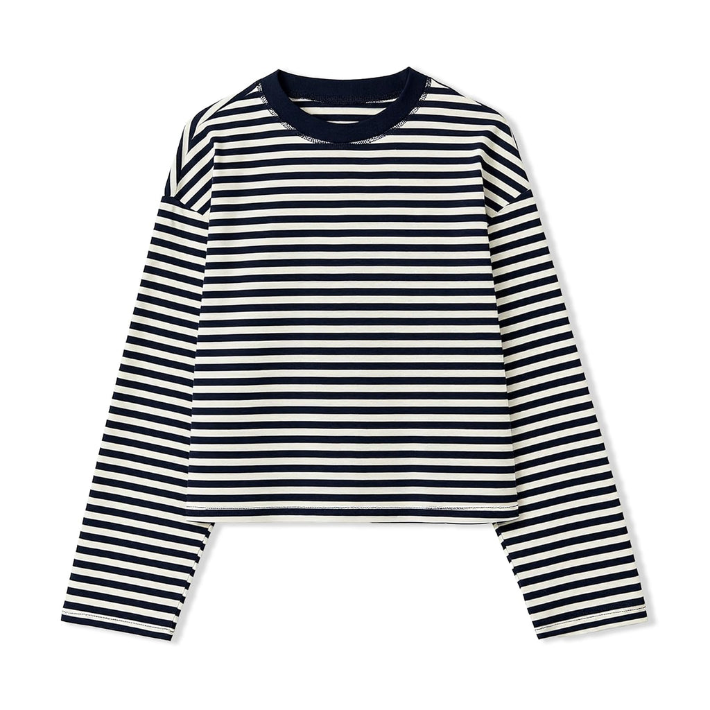 Striped Bloom Long Sleeve Shirt for Women Boxy Tee Top Streetwear
