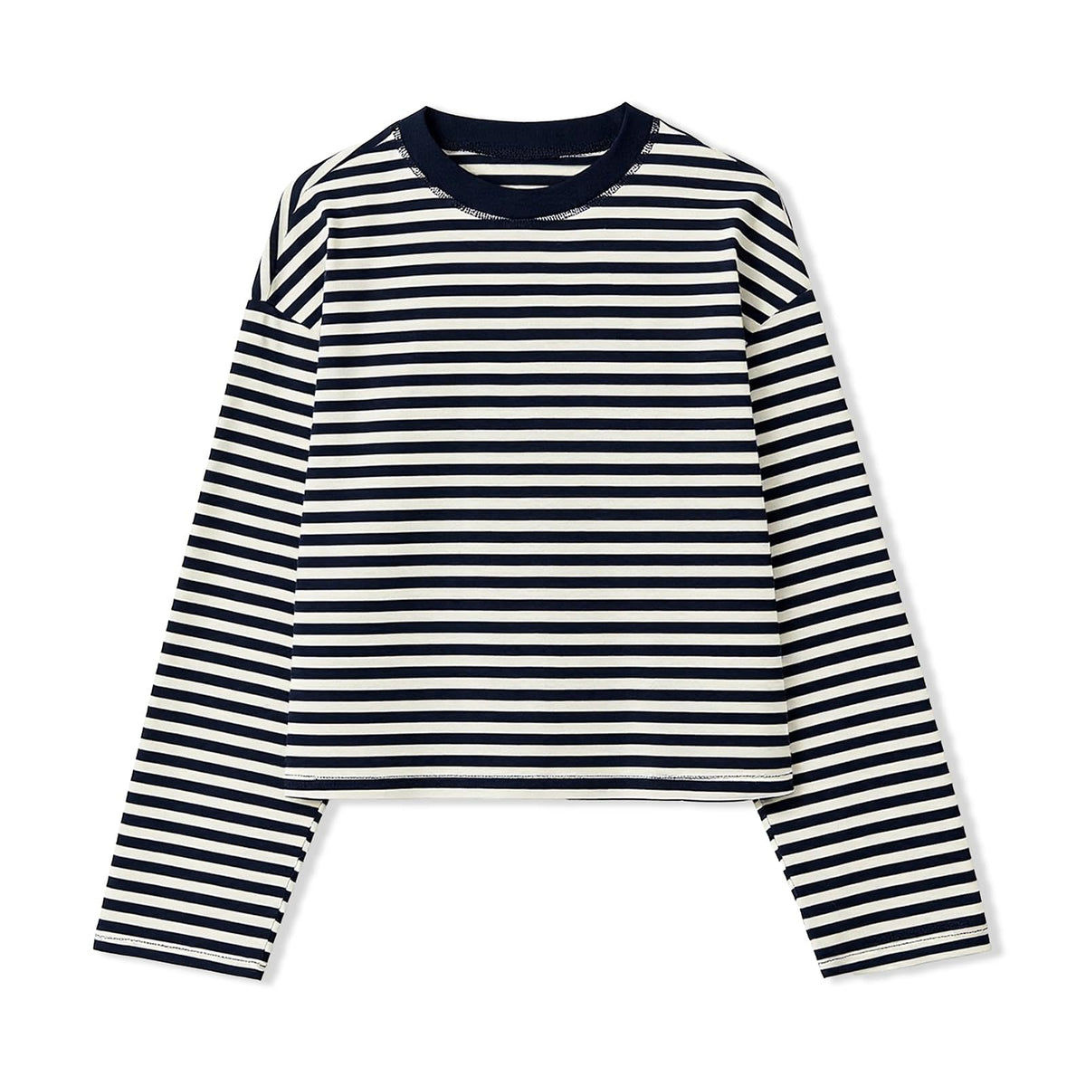 Striped Bloom Long Sleeve Shirt for Women Boxy Tee Top Streetwear