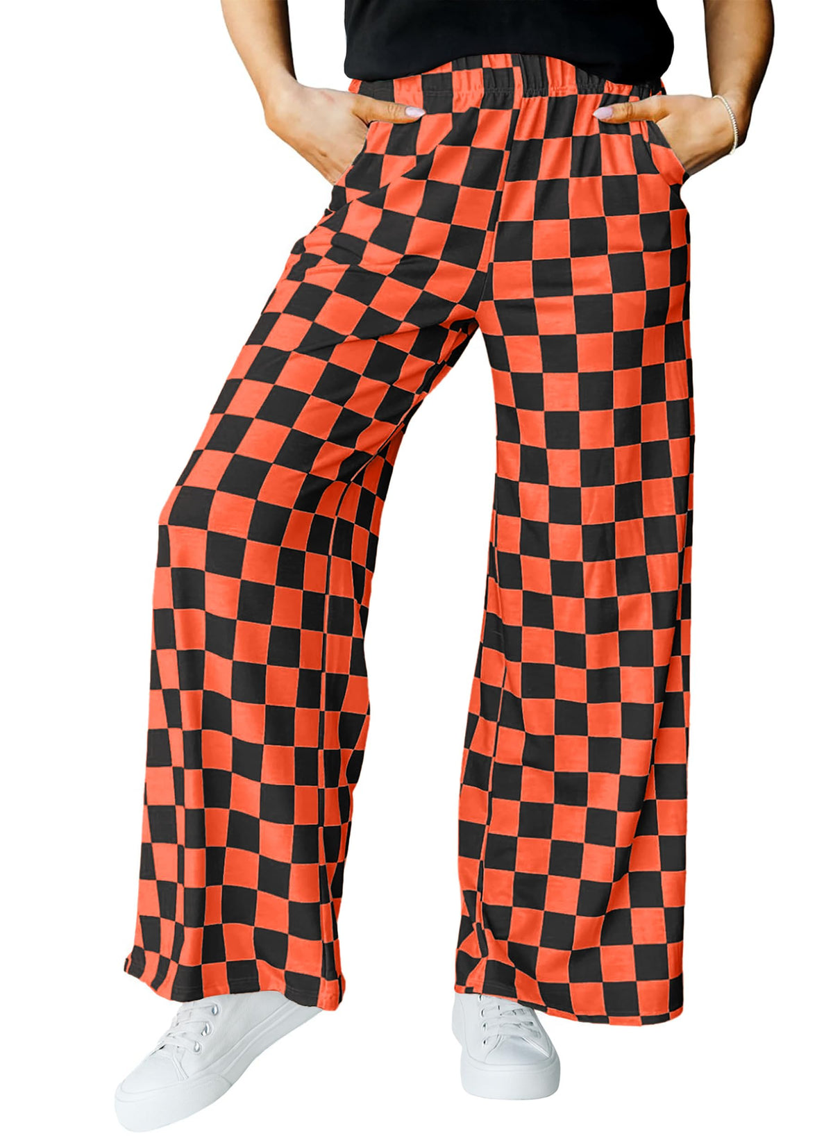 IWOLLENCE Women's Casual Loose Checkered Wide Leg Pants High Waist Straight Lounge Y2K Gingham Trousers
