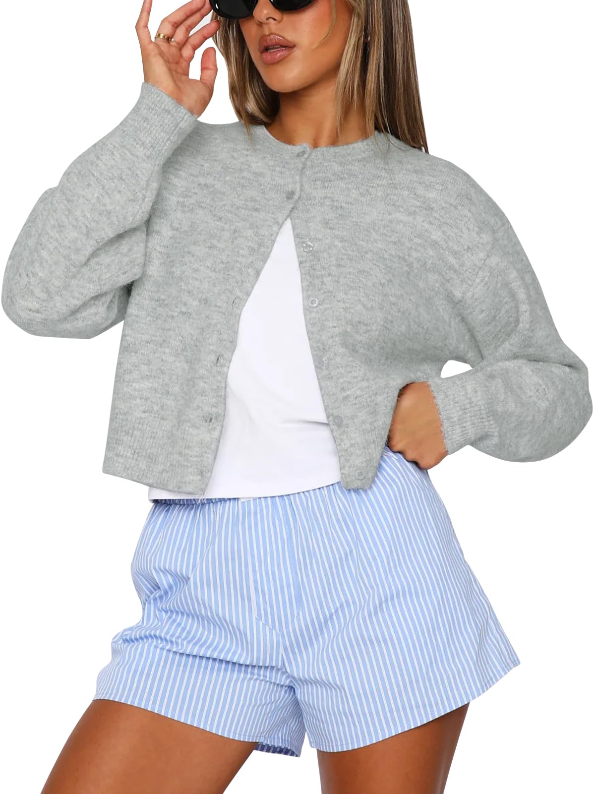 Balimtoy Womens Cropped Cardigan Long Sleeve Button Up Sweaters | Soft Knit Cardigan, Crew Neck, Button Down, Casual for Office Work, Teacher Outfit, Trendy Sweater for Fall, Spring 2026
