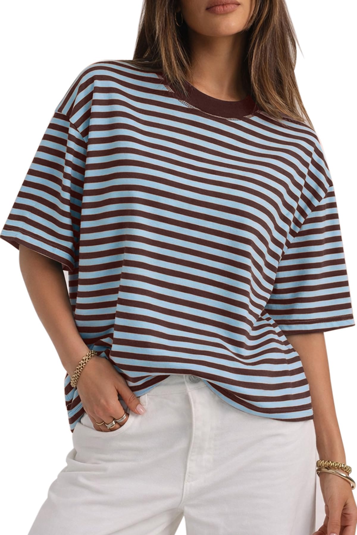 CHYRII Womens Oversized Striped T Shirts Short Sleeve Fashion 2026 Casual Crewneck Summer Y2K Clothes