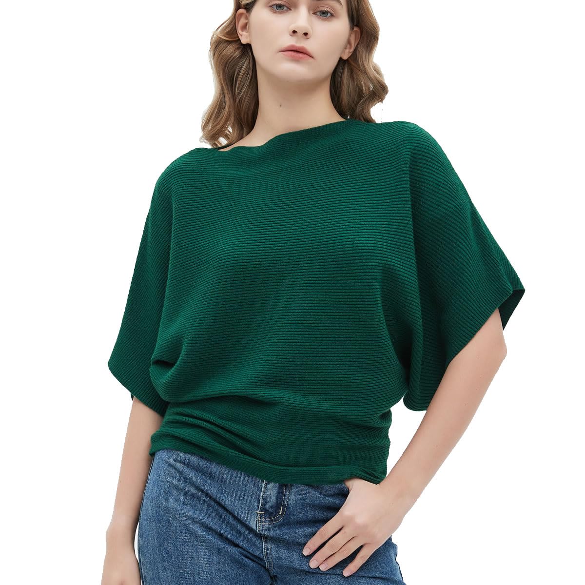 EDSTAR Women's Boat Neck Short Sleeve Dolman Knit Sweater