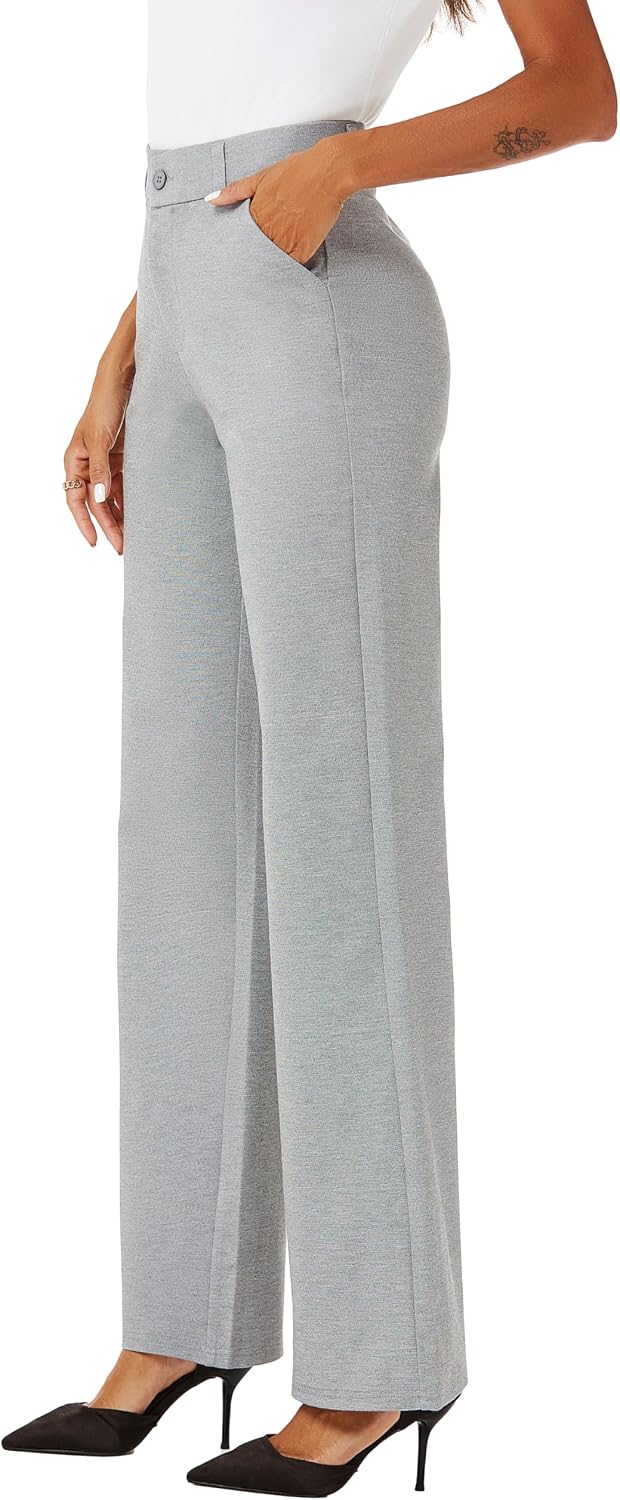 iChosy Womens High Waist Wide Straight Leg Trousers Casual Slacks Dress Pants with Pockets