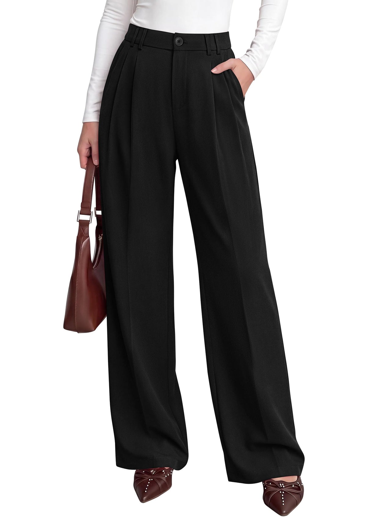 PRETTYGARDEN Women's Dress Pants Wide Leg Flowy Trousers