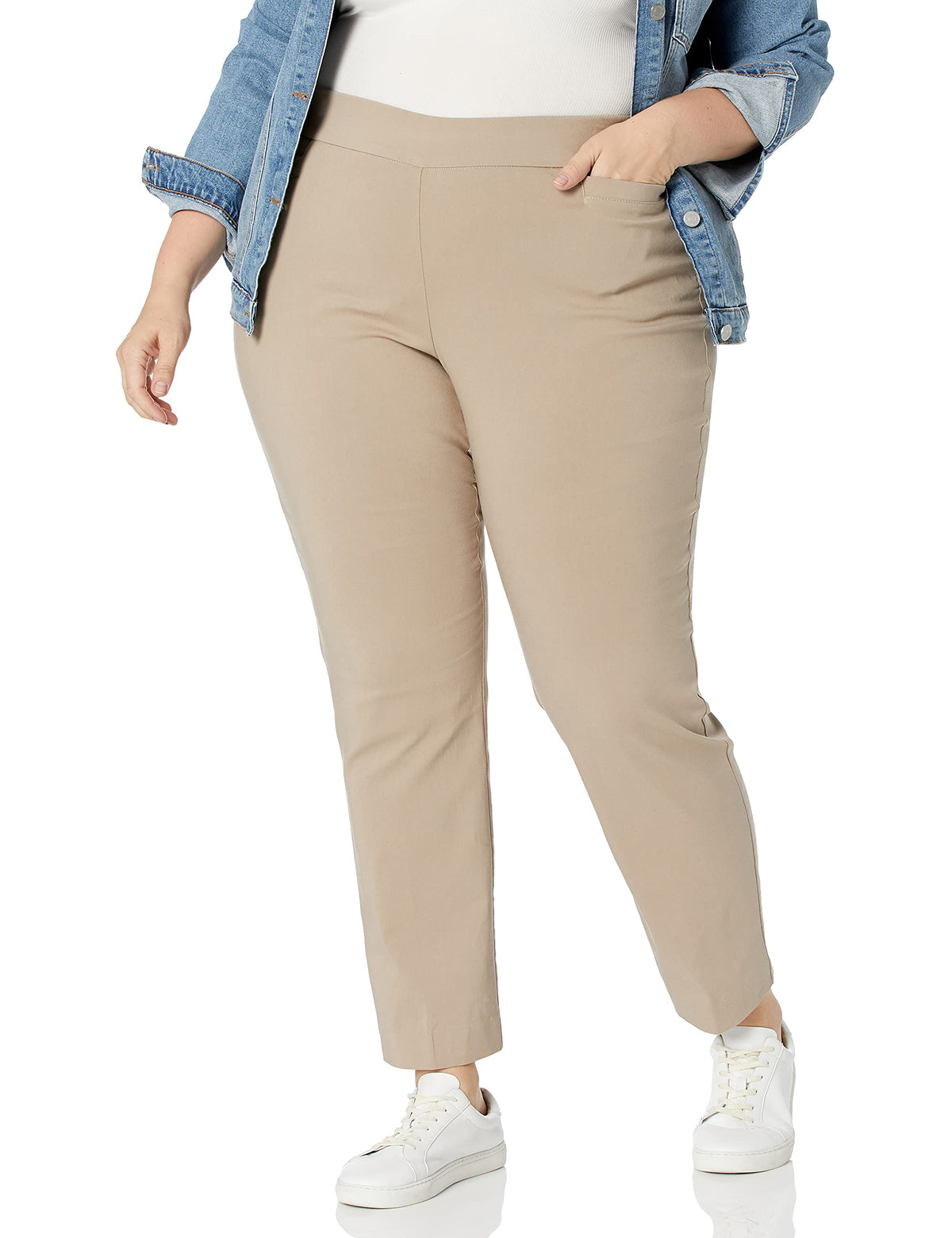 Briggs New York Women’s Plus Size Pull On Dress Pants 4 Pockets Straight Leg Stretchy Office Casual Work Slacks