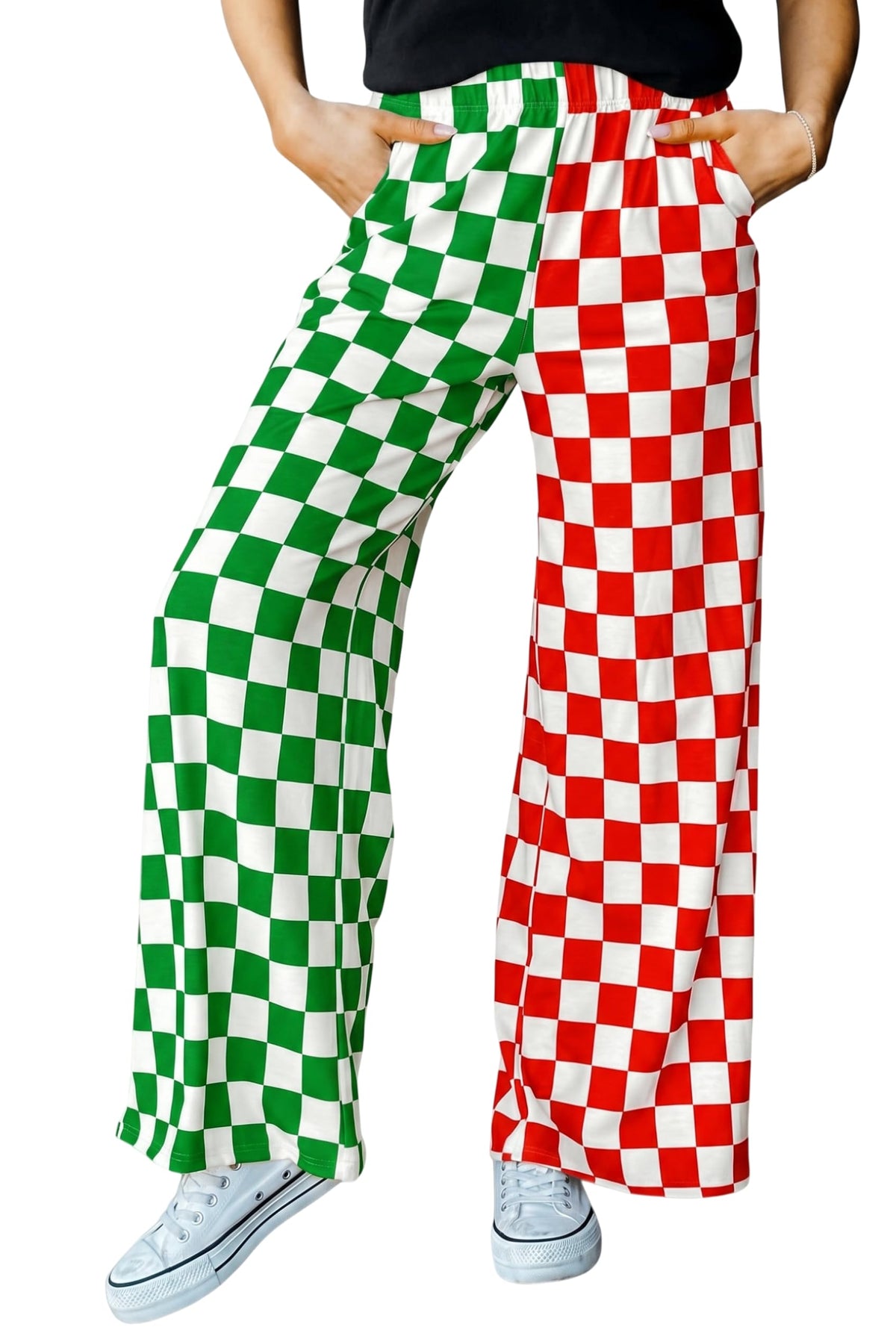 IWOLLENCE Women's Casual Loose Checkered Wide Leg Pants High Waist Straight Lounge Y2K Gingham Trousers