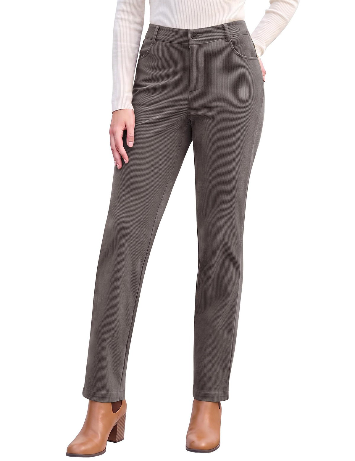 Vetinee Corduroy Pants for Women Elastic High Waisted Straight Leg Trousers
