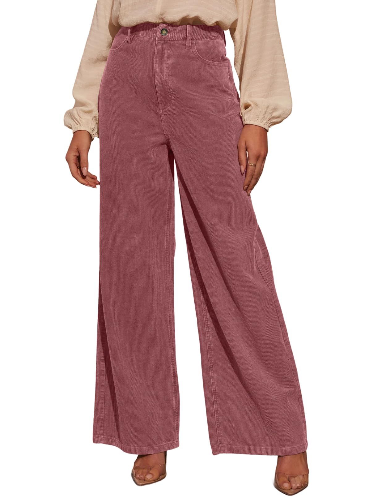 Sidefeel Women's Wide Leg Corduroy Pants High Waisted Baggy Trousers