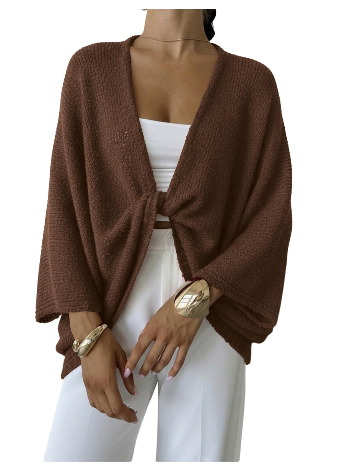 GORGLITTER Women's Oversized Fall Wrap Sweater Cropped Bat Wing Knit Tops