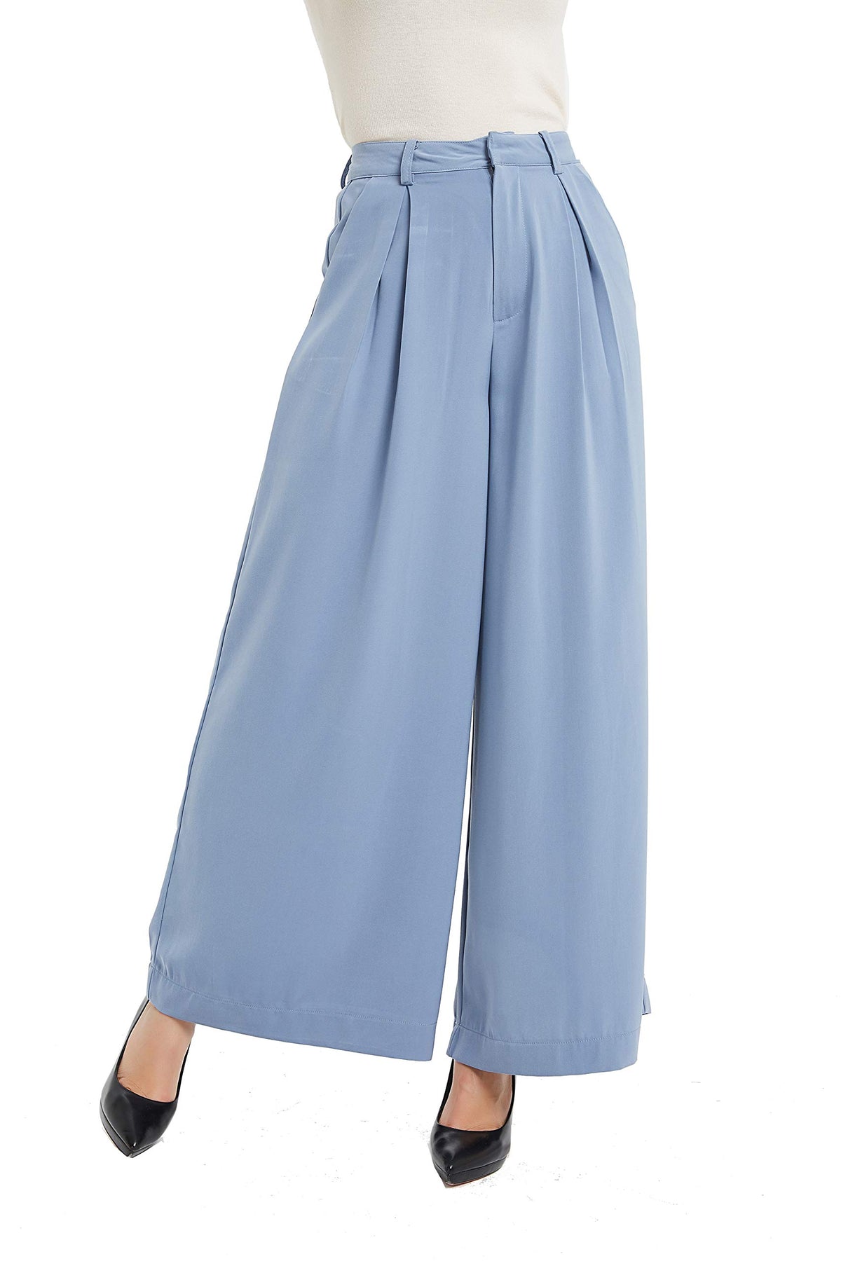 Tronjori Womens High Waist Casual Wide Leg Palazzo Business Pants
