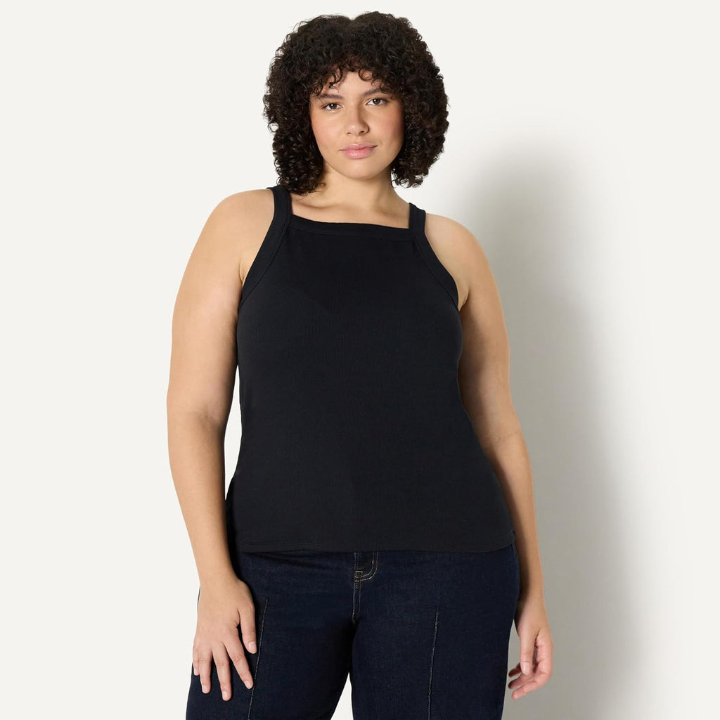 Amazon Essentials Women's Slim-Fit Stretch Rib High-Neck Tank with Wide Ribbed Straps