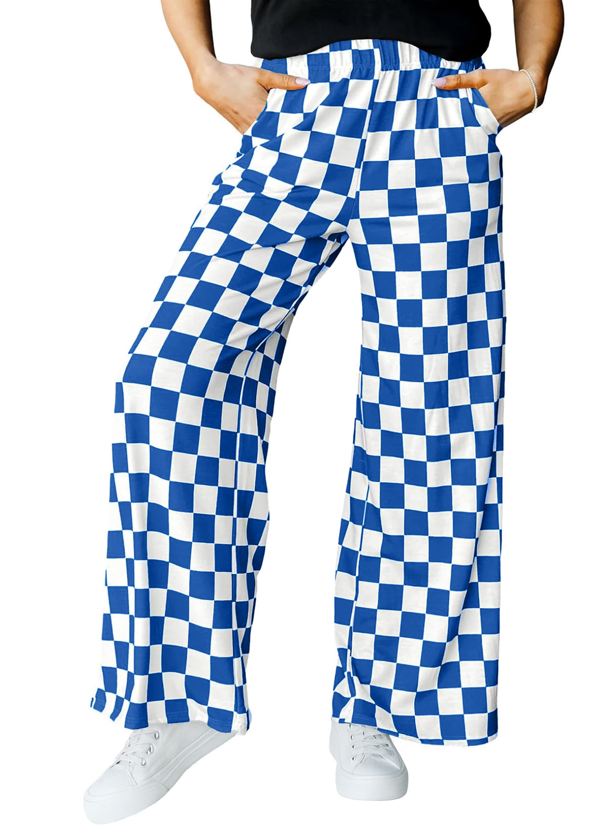 IWOLLENCE Women's Casual Loose Checkered Wide Leg Pants High Waist Straight Lounge Y2K Gingham Trousers