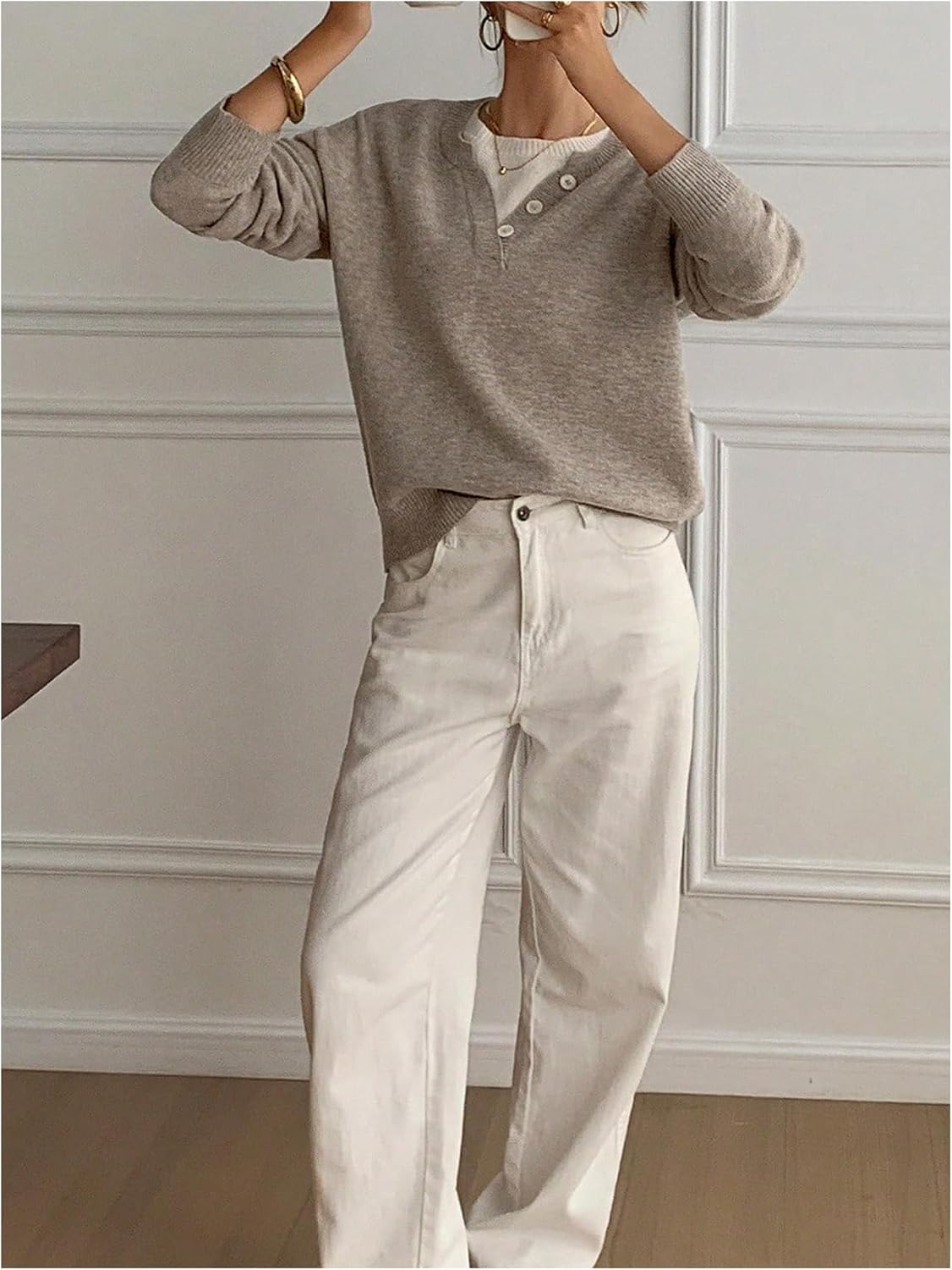 SOLY HUX Pullover Henley Sweaters for Women Long Sleeve Business Casual Top
