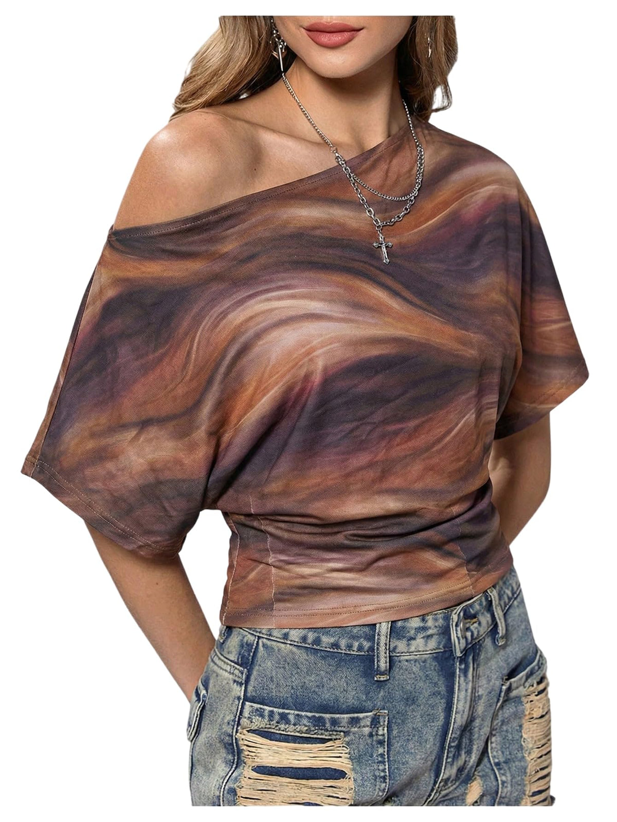 SweatyRocks Women's Off The Shoulder Tops Asymmetrical Y2K Going Out Top