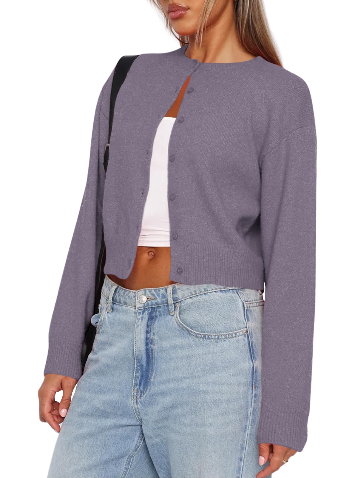 Balimtoy Womens Cropped Cardigan Long Sleeve Button Up Sweaters | Soft Knit Cardigan, Crew Neck, Button Down, Casual for Office Work, Teacher Outfit, Trendy Sweater for Fall, Spring 2026