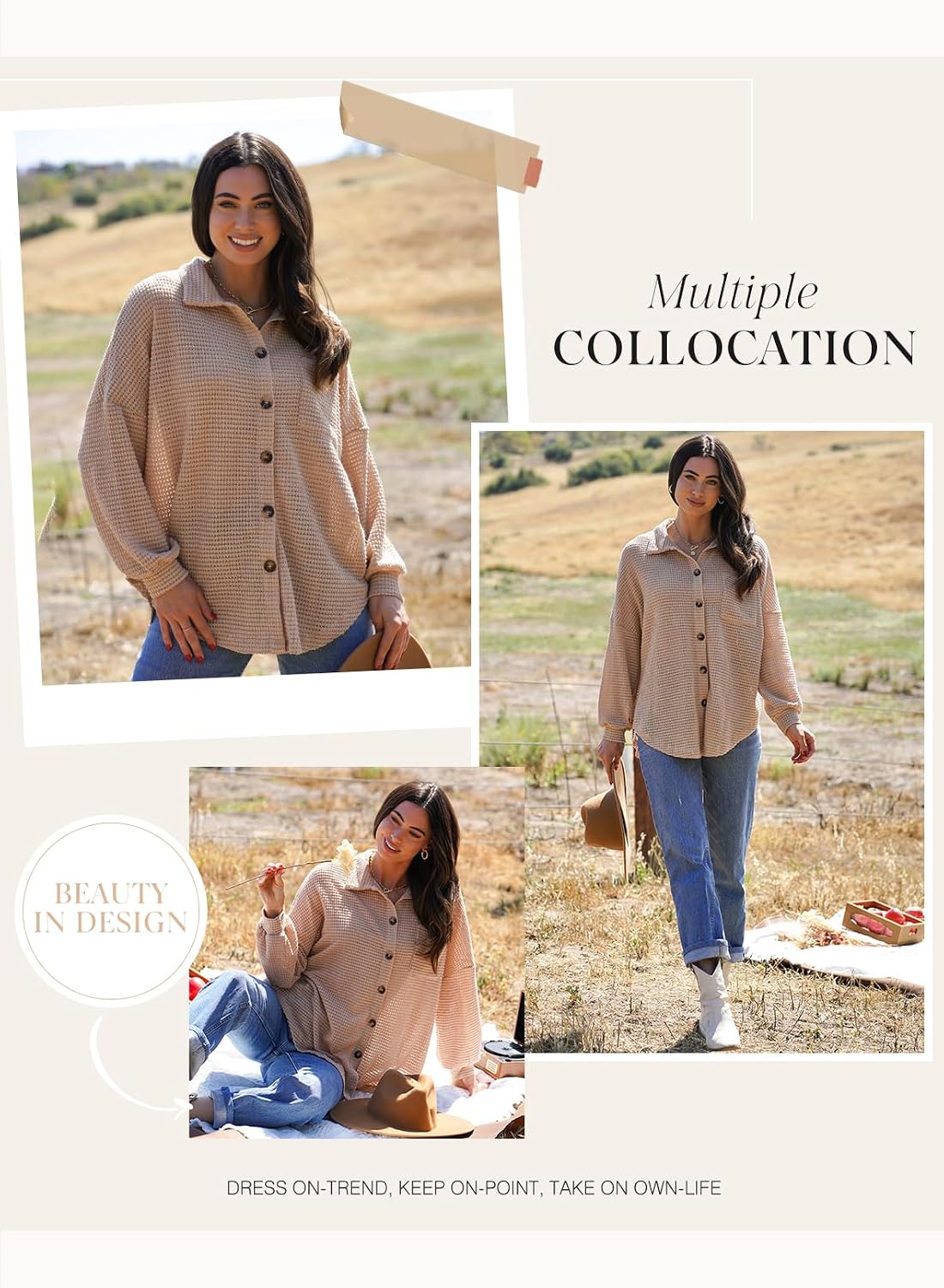 Dokotoo Womens Waffle Knit Shacket Jacket Casual Button Down Shirts Tops