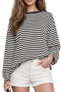CHYRII Womens Oversized Striped Long Sleeve T Shirt Casual Fall Tops