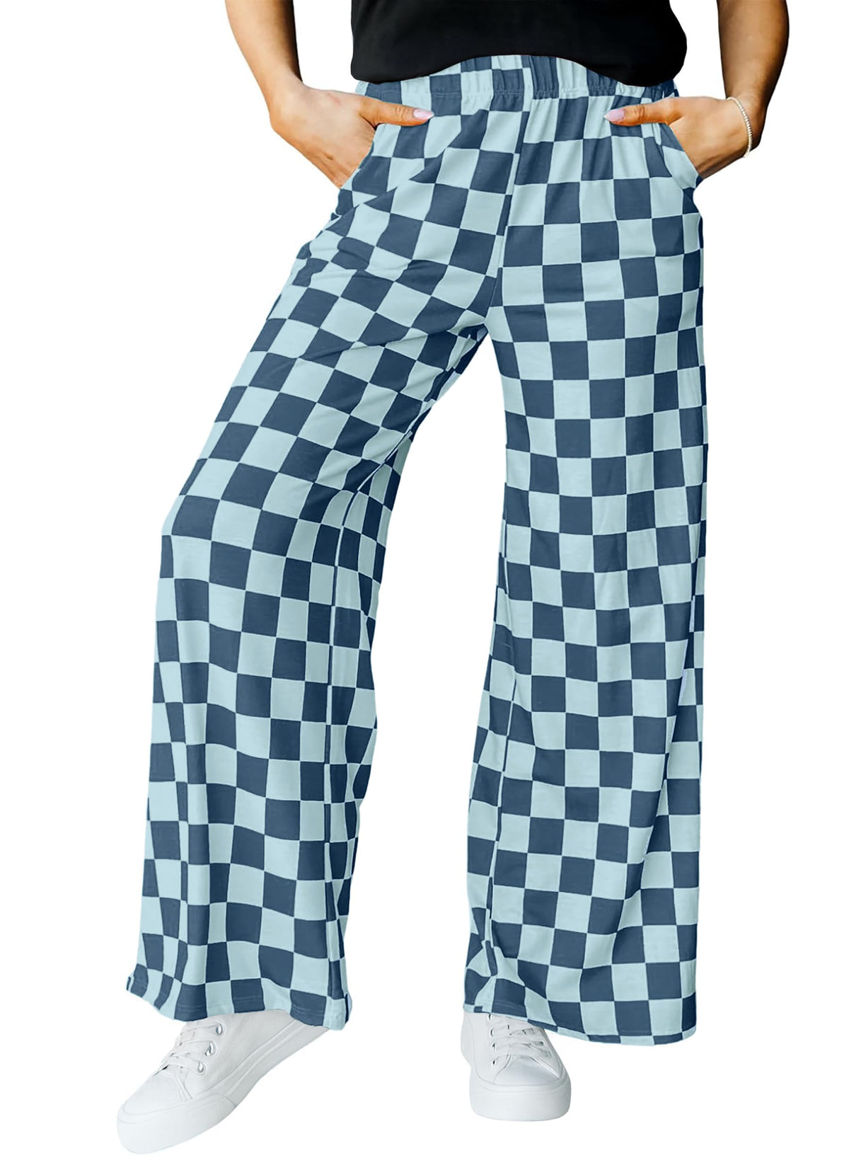 IWOLLENCE Women's Casual Loose Checkered Wide Leg Pants High Waist Straight Lounge Y2K Gingham Trousers