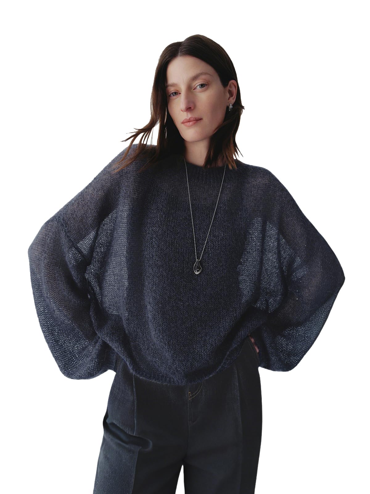 Silk Cashmere Blend Sweater for Women, Lightweight Crewneck Knit Pullover Jumper for Spring Layering