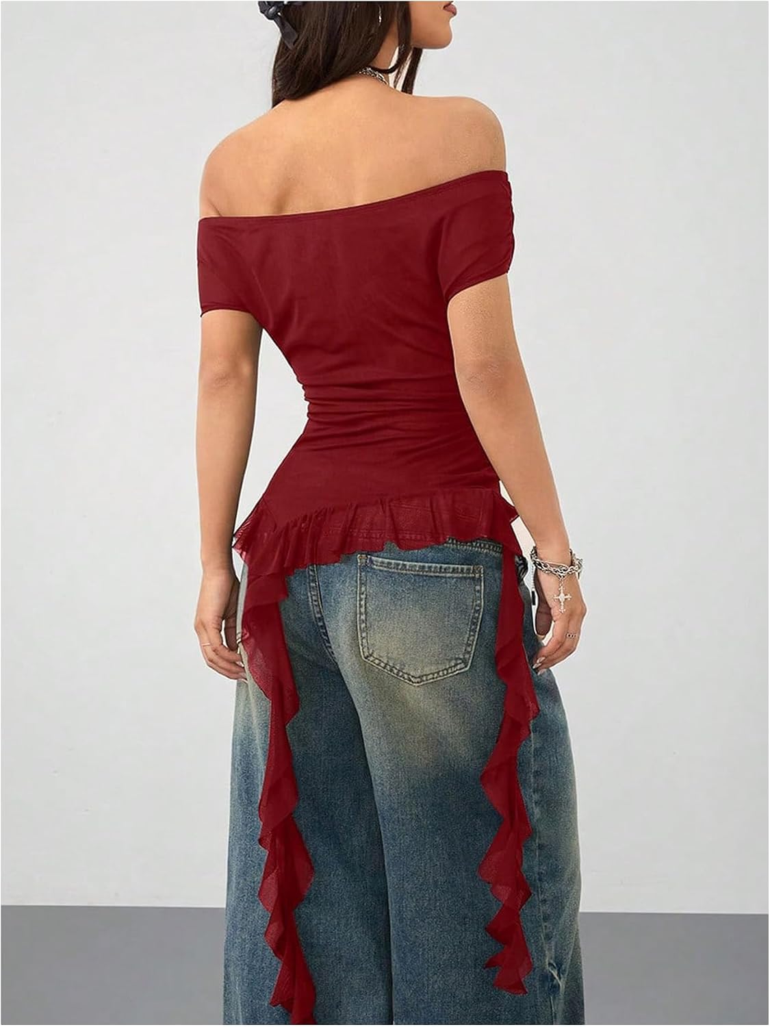 SweatyRocks Women's Off The Shoulder Asymmetrical Top Y2k T Shirts