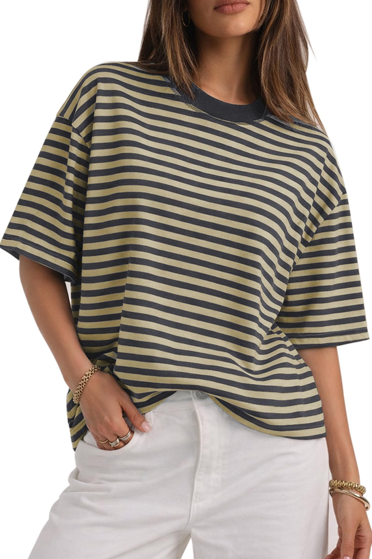CHYRII Womens Oversized Striped T Shirts Short Sleeve Fashion 2026 Casual Crewneck Summer Y2K Clothes