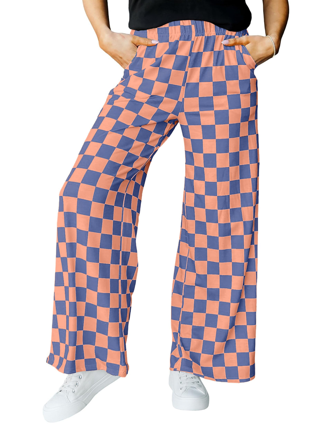 IWOLLENCE Women's Casual Loose Checkered Wide Leg Pants High Waist Straight Lounge Y2K Gingham Trousers