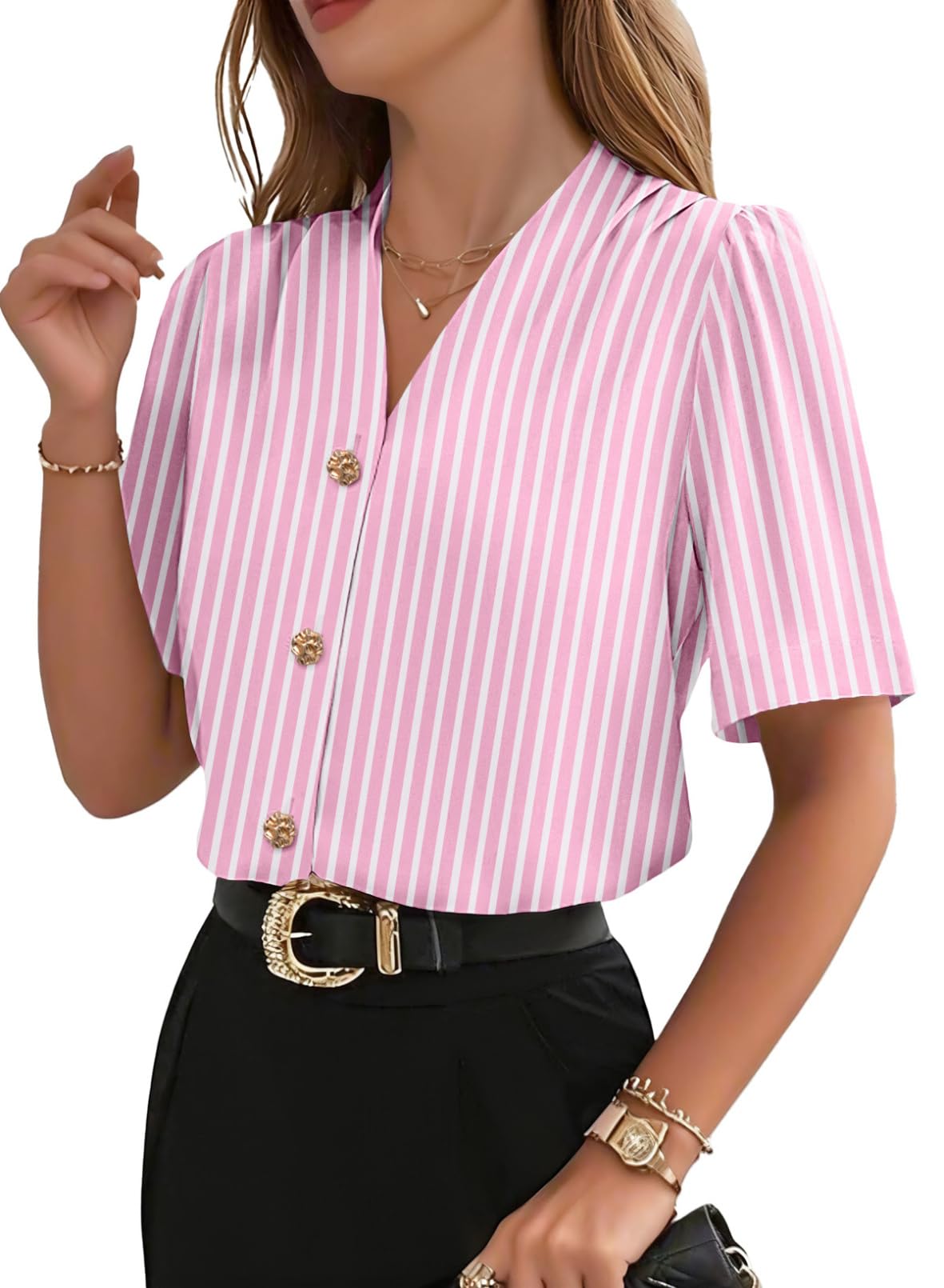 EVALESS Business Casual Tops for Women Button Down Shirts