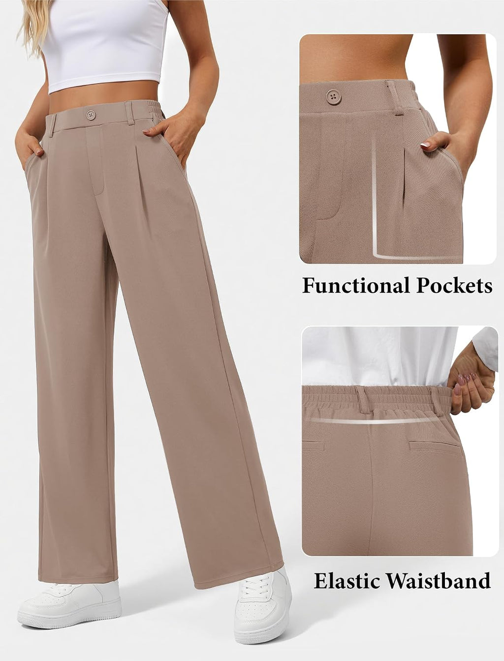 DLOODA Wide Leg Dress Pants for Women Pull on High Waisted Work Pants