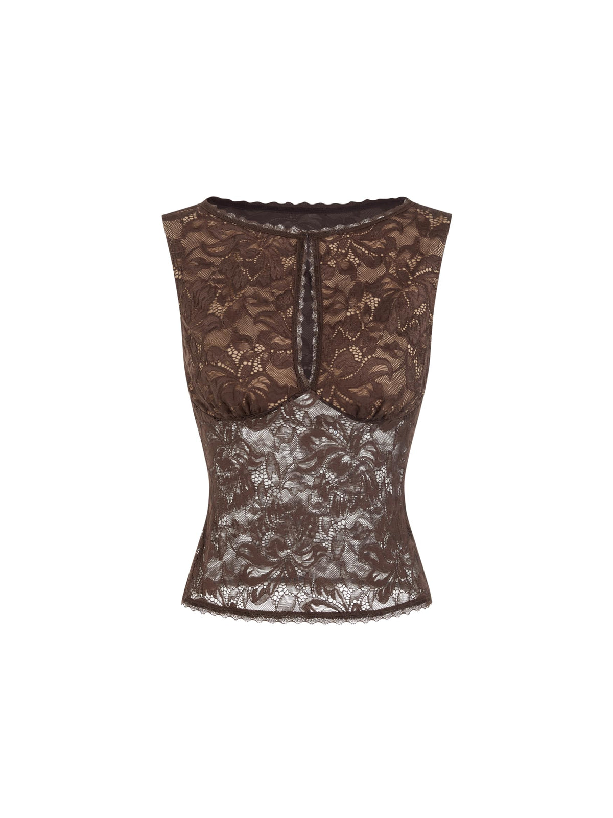 CIDER Womens Sheer Lace Boat Neck Sleeveless Top