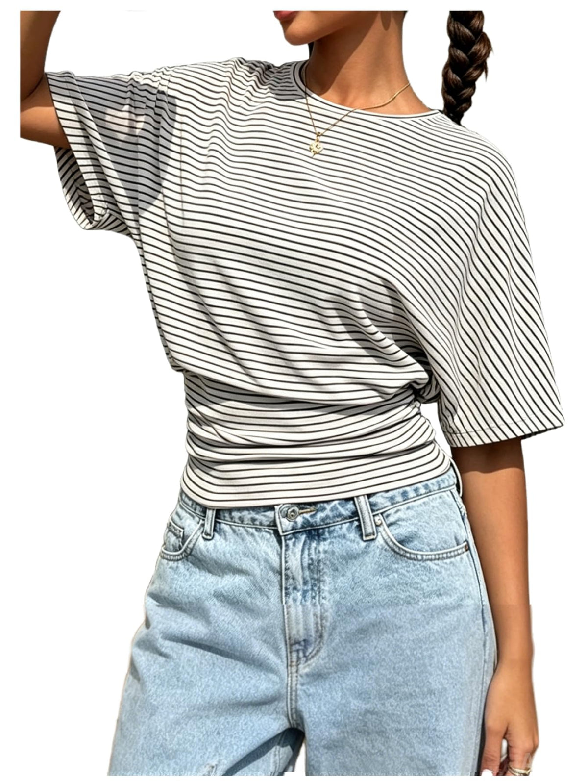 Milumia Women's Cinched Waist Striped Dolman Sleeves T Shirts Going Out Top