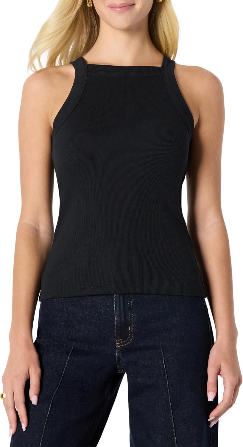 Amazon Essentials Women's Slim-Fit Stretch Rib High-Neck Tank with Wide Ribbed Straps