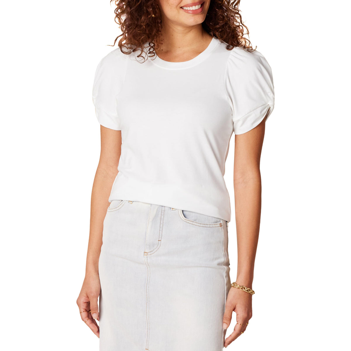 Amazon Essentials Women's Regular-Fit Twist Puff Sleeve Crewneck T-Shirt