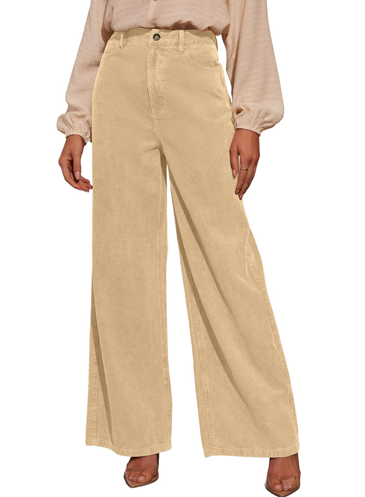 Sidefeel Women's Wide Leg Corduroy Pants High Waisted Baggy Trousers