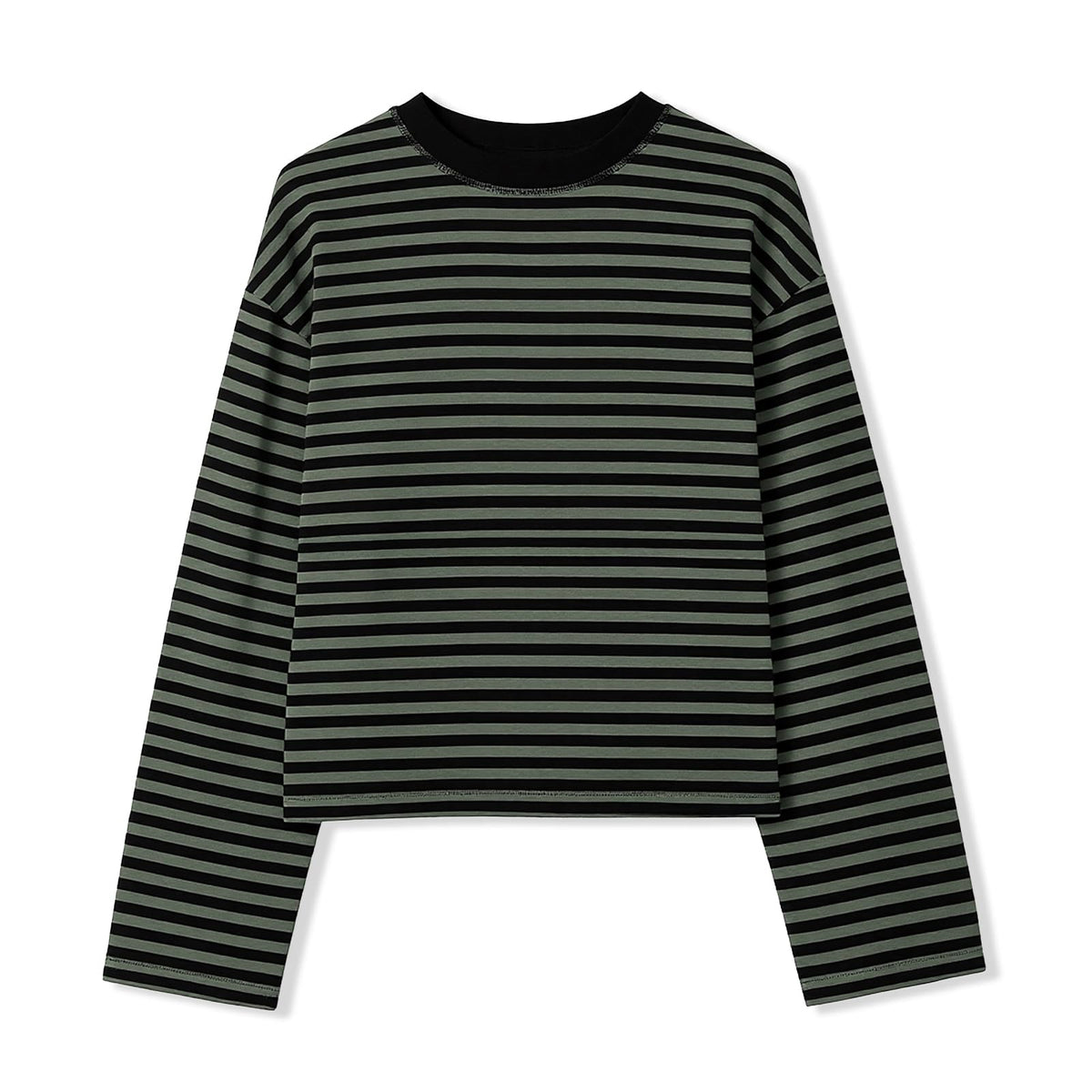 Striped Bloom Long Sleeve Shirt for Women Boxy Tee Top Streetwear