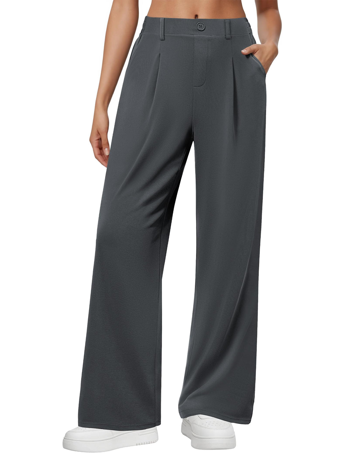 DLOODA Wide Leg Dress Pants for Women Pull on High Waisted Work Pants