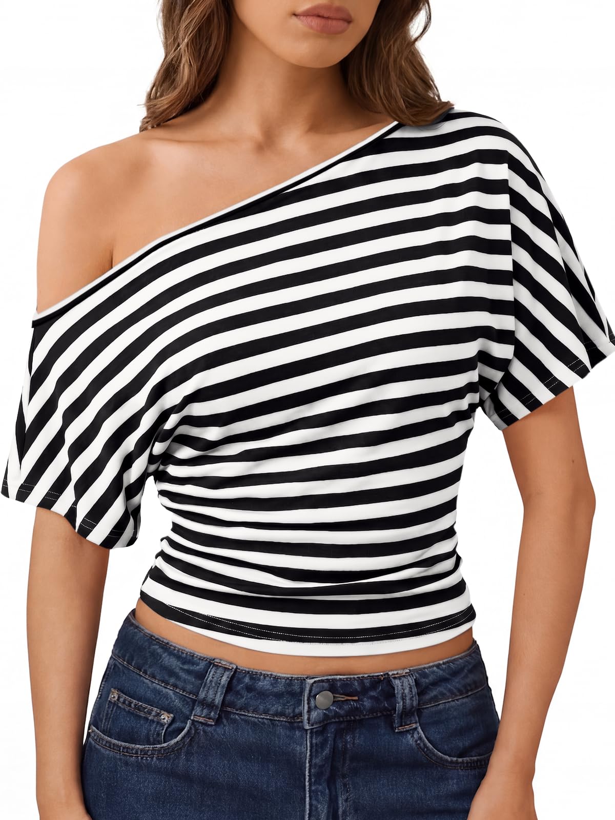Trendy Queen Womens Off the Shoulder Tops 2026 Summer Going Out Crop Shirts