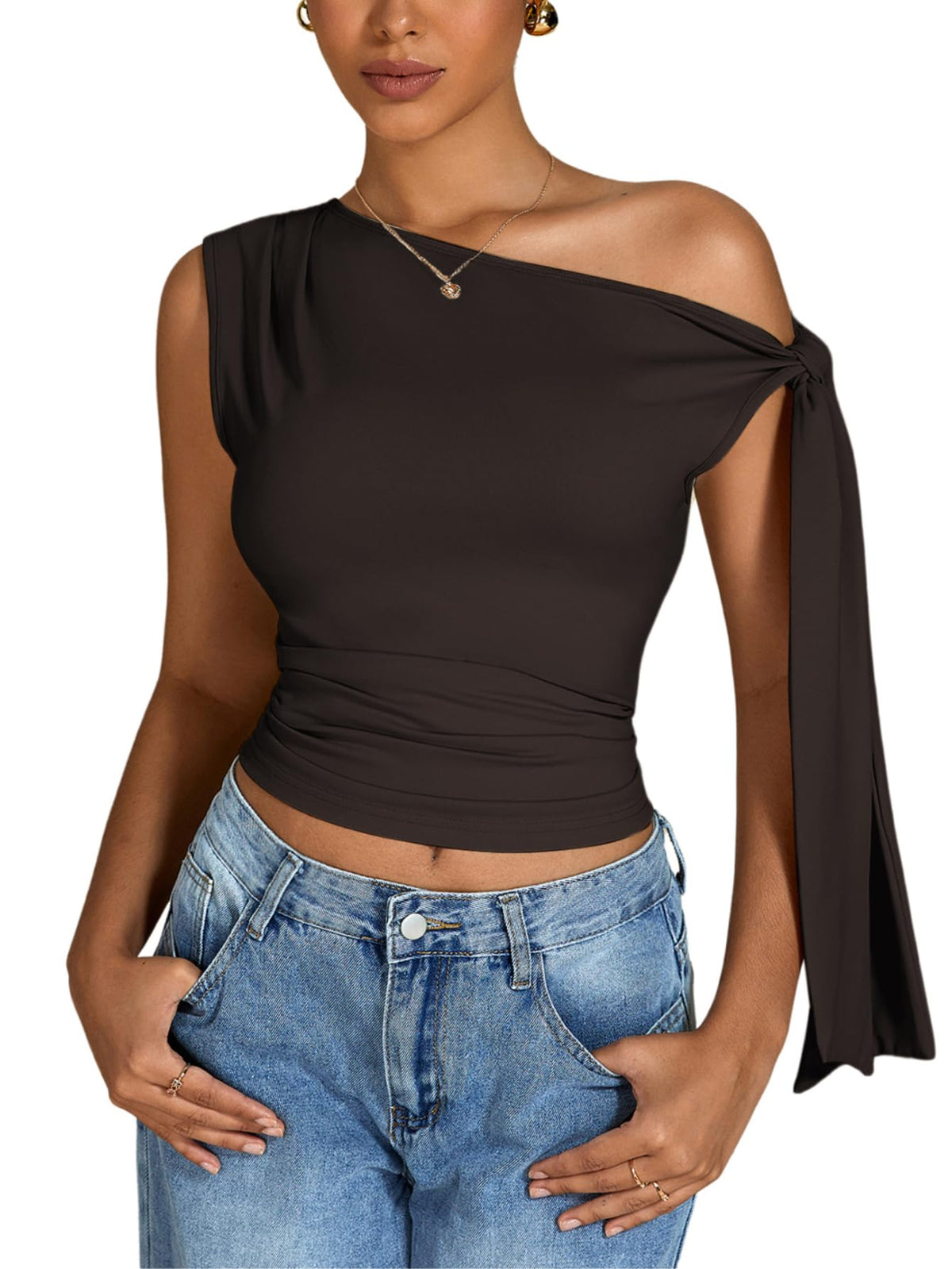 Milumia Women's One Off The Shoulder Tank Tops Asymmetrical Going Out Top