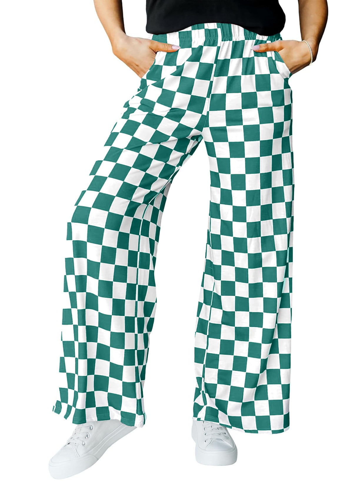 IWOLLENCE Women's Casual Loose Checkered Wide Leg Pants High Waist Straight Lounge Y2K Gingham Trousers