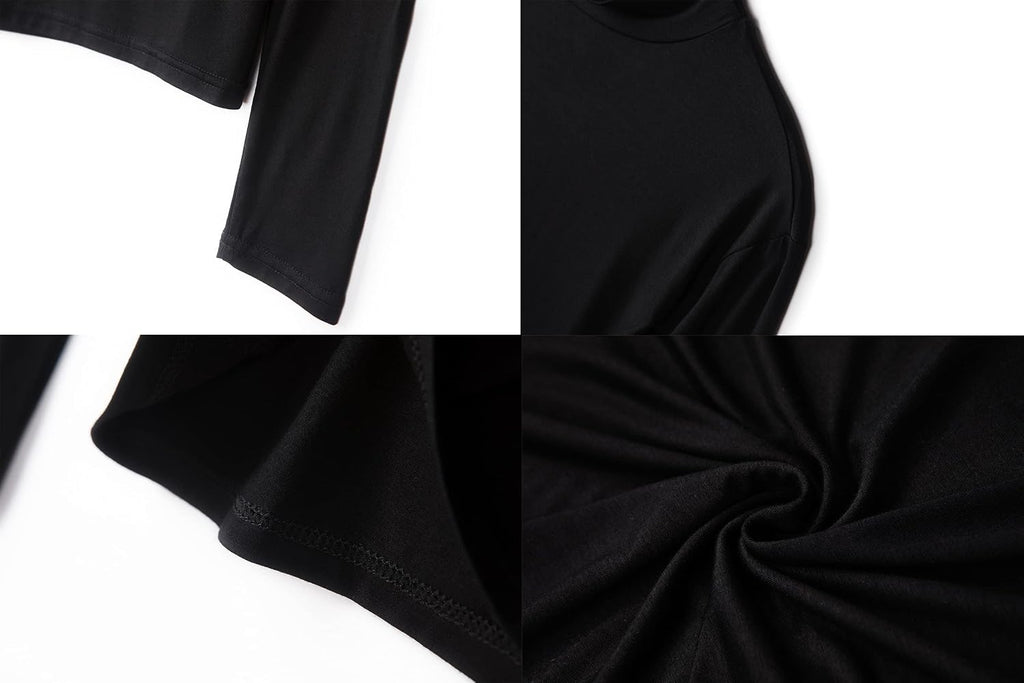 LONGBIDA Women's Long Sleeve Mock Neck Crop Tops Stretch Base Layer T-Shirt