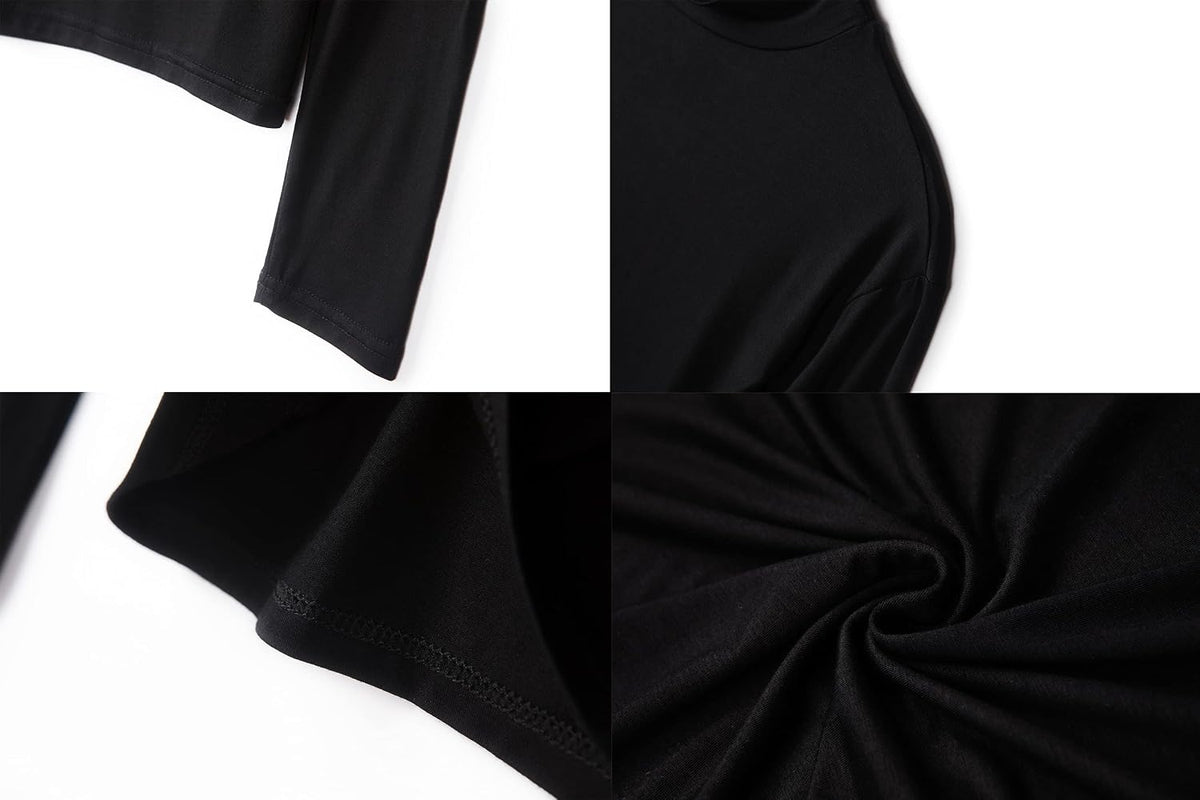 LONGBIDA Women's Long Sleeve Mock Neck Crop Tops Stretch Base Layer T-Shirt