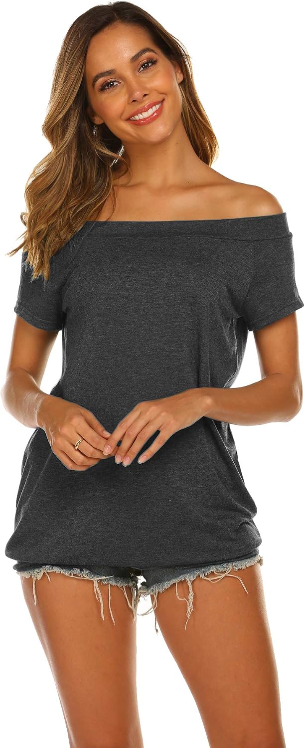 Halife Women's Off The Shoulder Tops Summer Casual Short Sleeve T Shirts