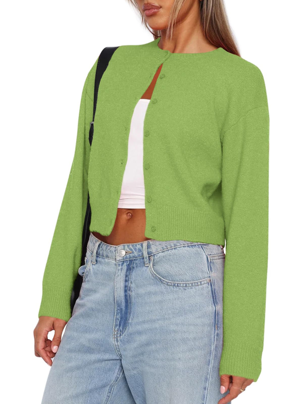 Balimtoy Womens Cropped Cardigan Long Sleeve Button Up Sweaters | Soft Knit Cardigan, Crew Neck, Button Down, Casual for Office Work, Teacher Outfit, Trendy Sweater for Fall, Spring 2026