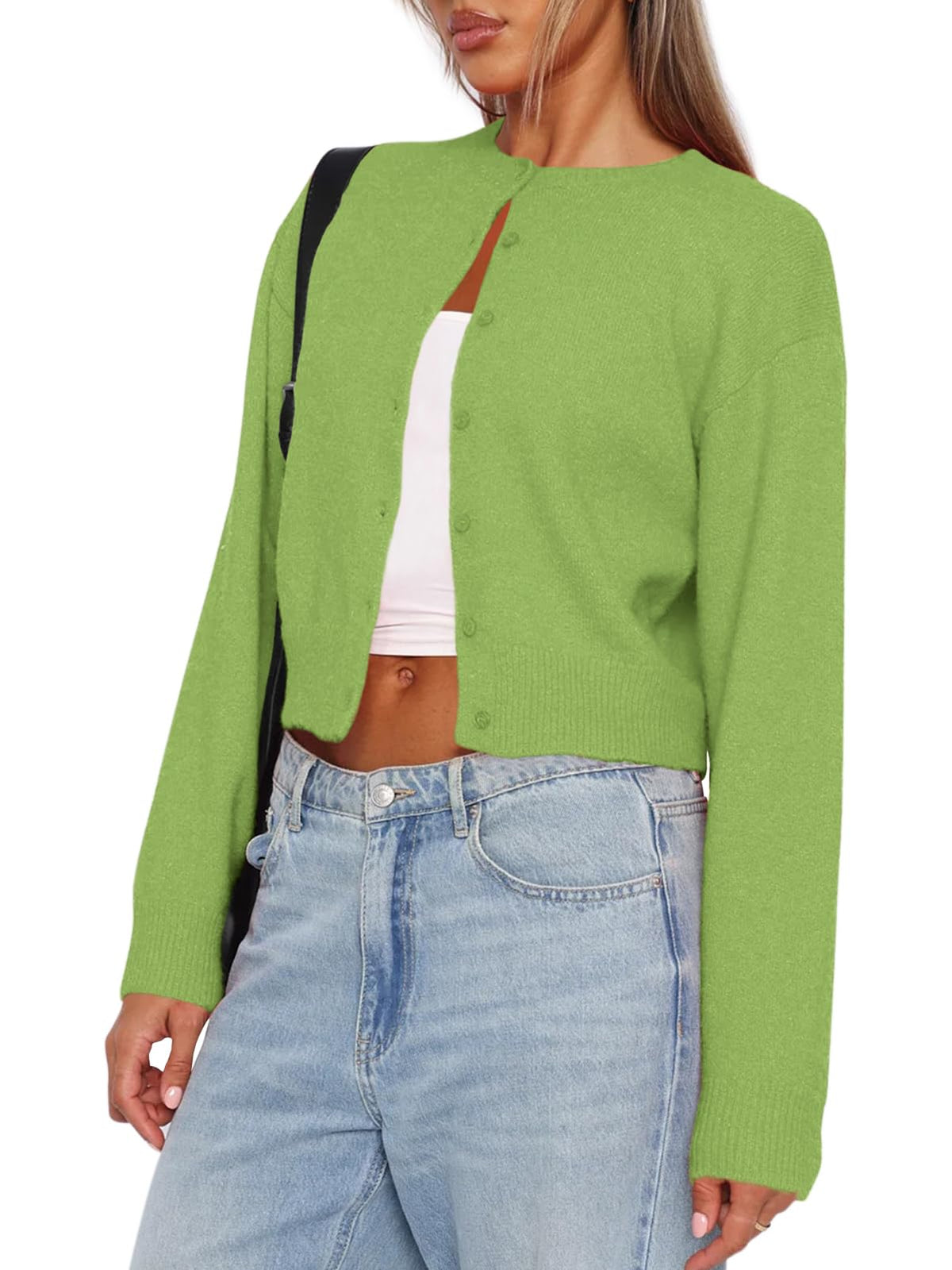 Balimtoy Womens Cropped Cardigan Long Sleeve Button Up Sweaters | Soft Knit Cardigan, Crew Neck, Button Down, Casual for Office Work, Teacher Outfit, Trendy Sweater for Fall, Spring 2026