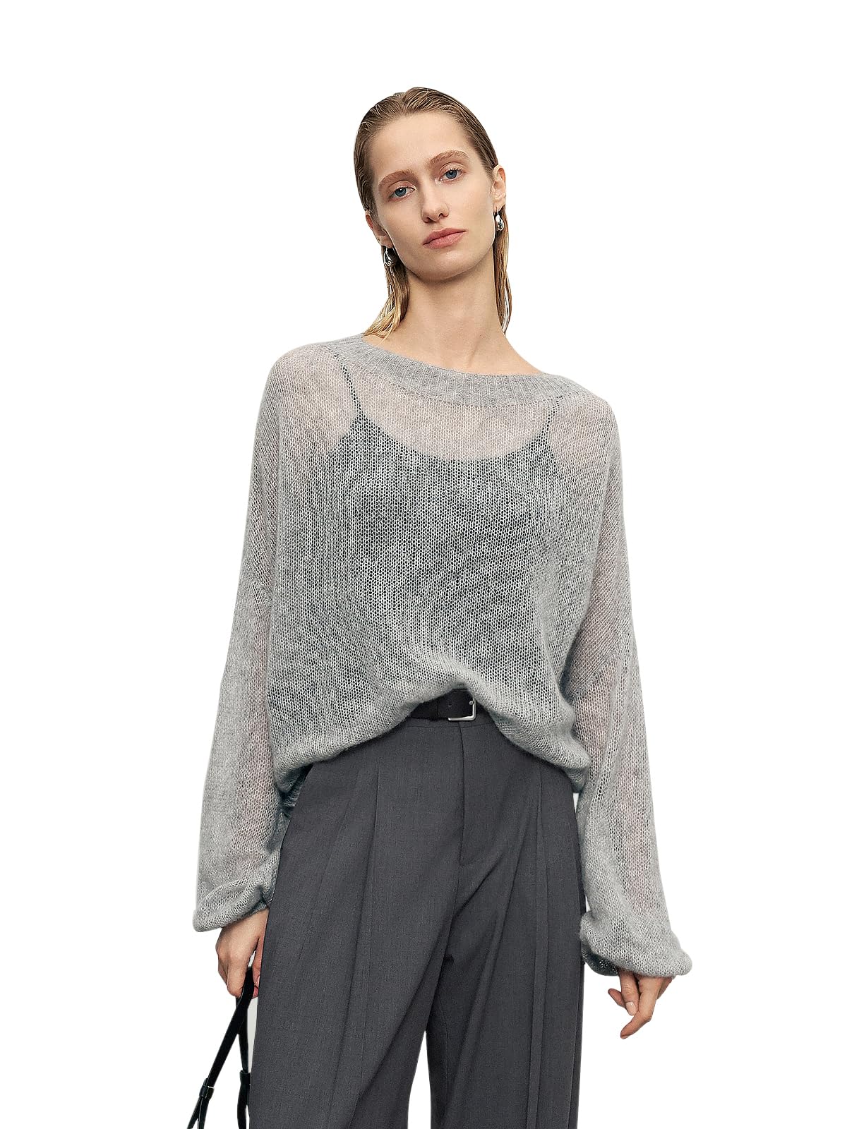 Silk Cashmere Blend Sweater for Women, Lightweight Crewneck Knit Pullover Jumper for Spring Layering