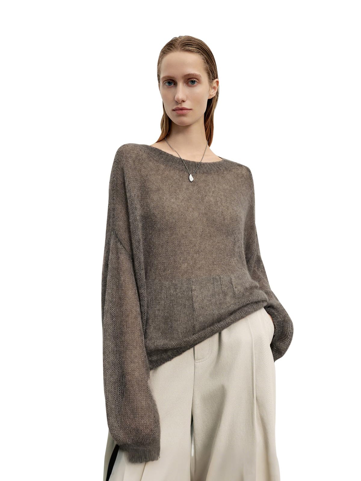 Silk Cashmere Blend Sweater for Women, Lightweight Crewneck Knit Pullover Jumper for Spring Layering