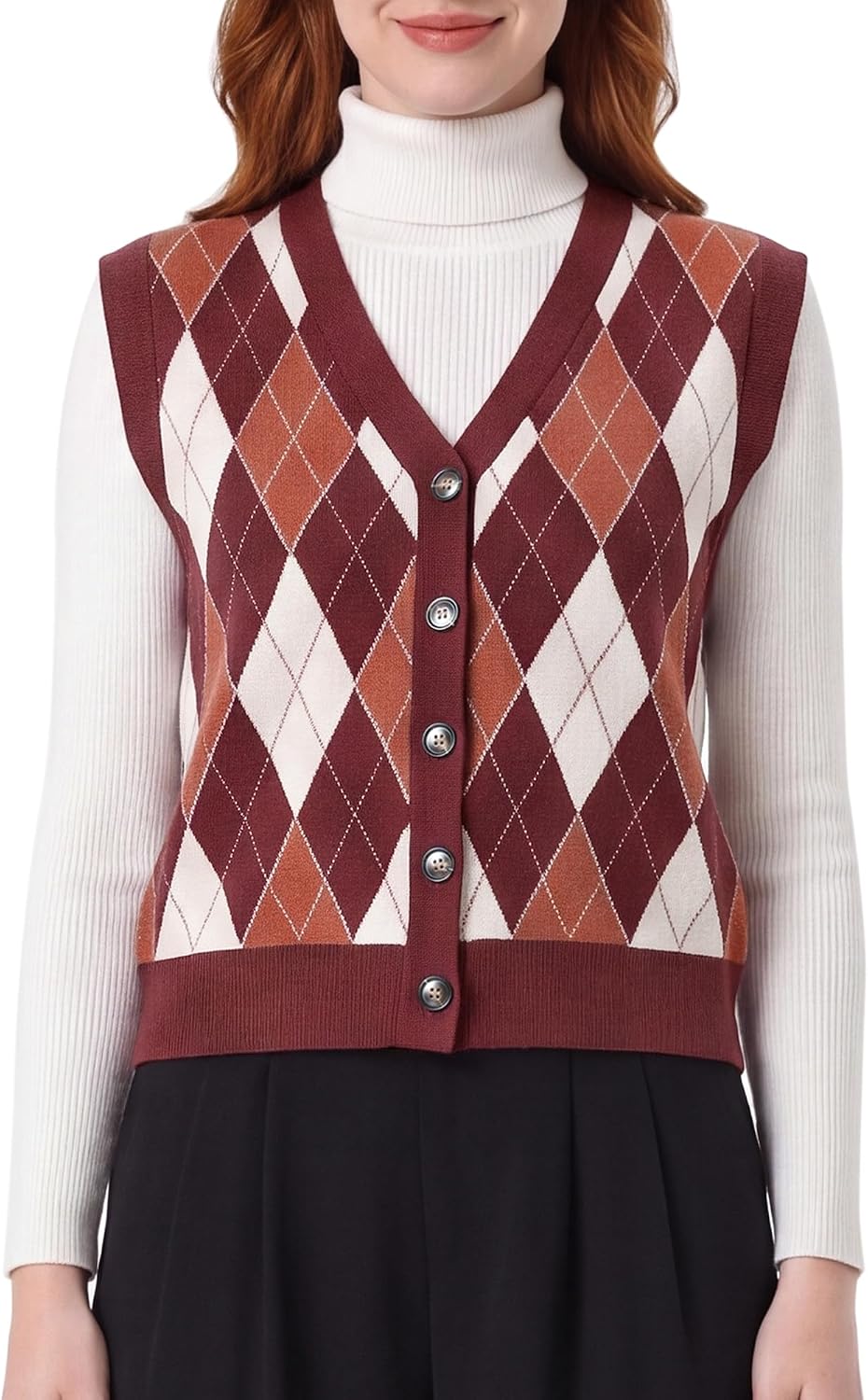Allegra K Sweater Vest for Women's School Uniform Argyle Button Down Vest